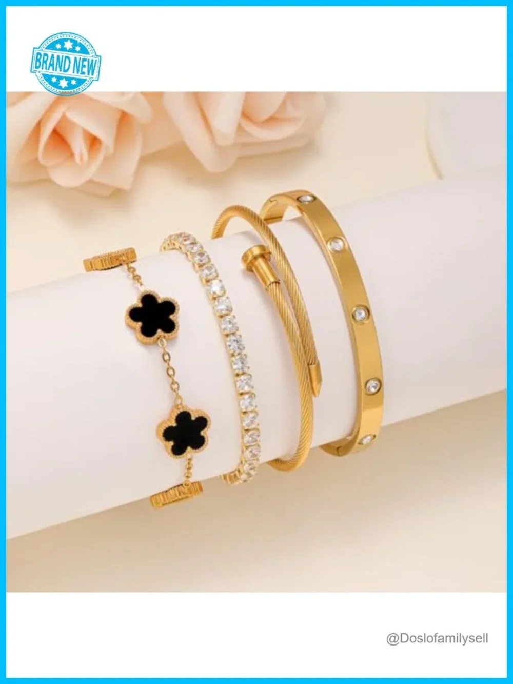 18K Gold Plated Women Tennis Bracelet Set Stackable Bangle Love CZ Bracelets